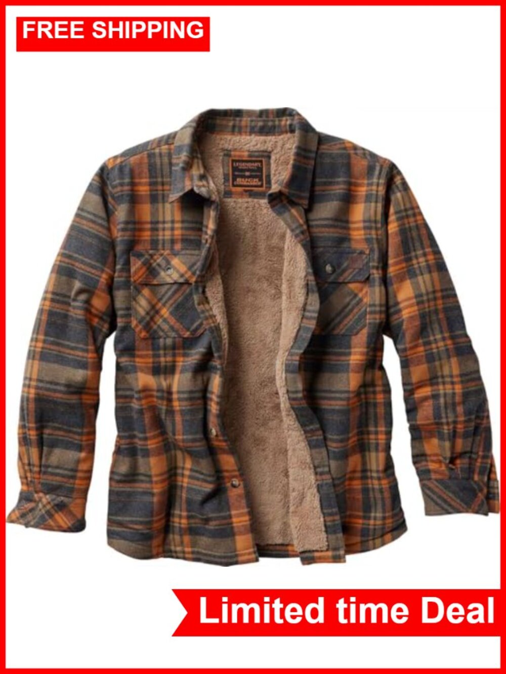 Men's Flannel Sherpa Lined Shirt Jacket Cotton Plaid Button Up